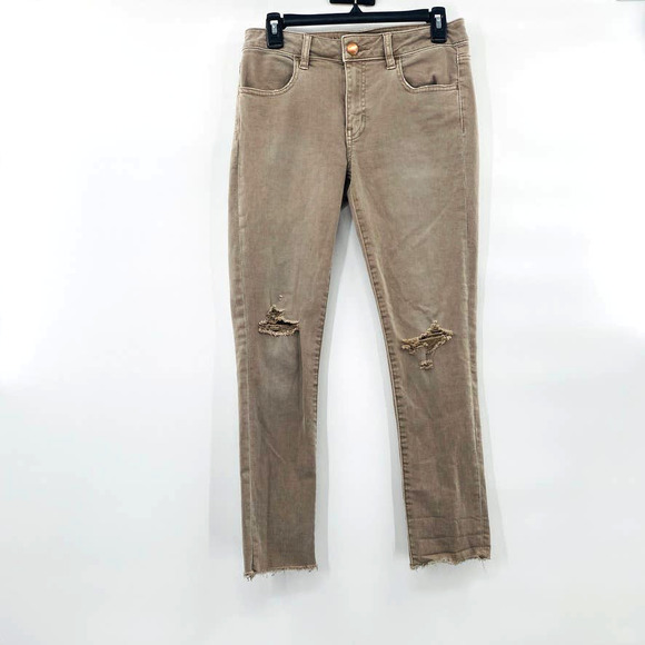 American Eagle Outfitters Denim - American Eagle Blush Tan Jegging Crop Mid Rise Super Super Stretch Raw Hem Sz 8